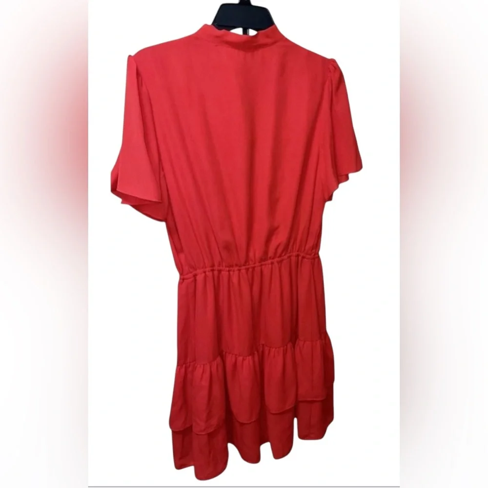 NANETTE LEPORE FIT & FLARE DRESS WOMEN ORANGE RUFFLE SHORT SLEEVES SIZE 10 TEN *